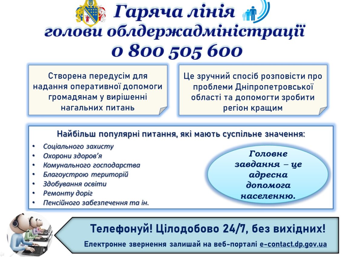 Гаряча лінія голови облдержадміністрації 0 800 505 600